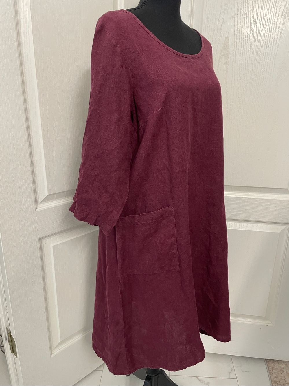 FLAX pure linen shift dress plum S oversized layering lagenlook